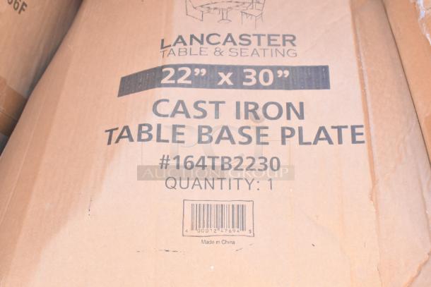 Lancaster 22"x30" cast iron table base plate, model #164TB2230, in original packaging, labeled "Made in China."
