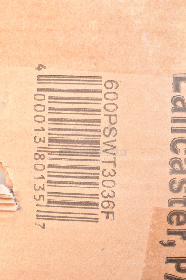 Brown cardboard with barcode and text "600PSWT3036F" visible on package for scratch and dent auction items.