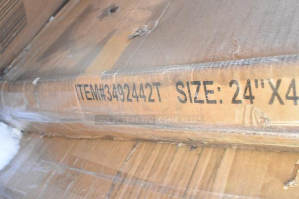Cardboard box showing item number 3492442T and size 24"x48", part of 12 scratch and dent auction items.