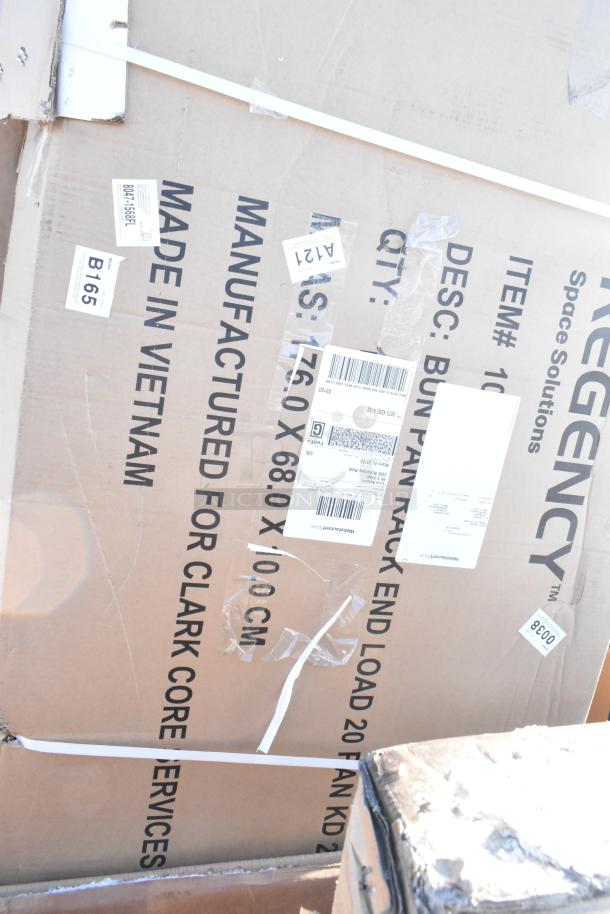 Box labeled "Regency Space Solutions" with visible shipping labels and marking "Made in Vietnam," part of a scratch and dent lot.