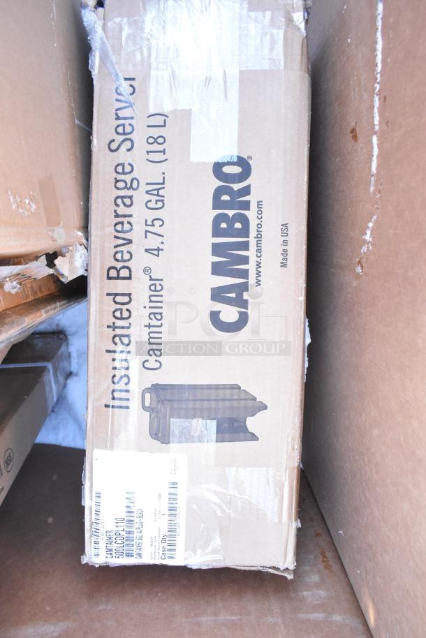 Box labeled Cambro Insulated Beverage Server, 4.75 gal. New, but possibly with scratches or dents.