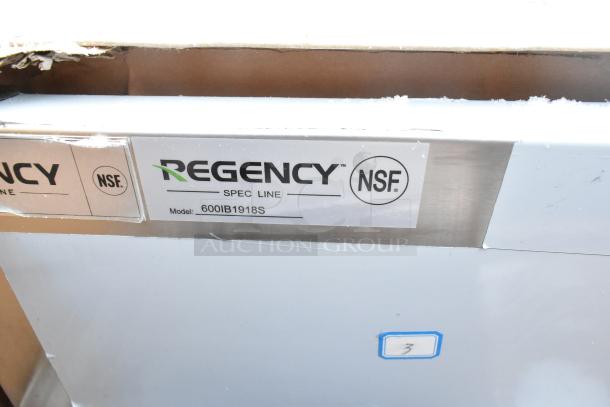 Regency Spec Line model 600IB1918S, NSF certified, new condition. Visible tags indicate model and certification details.