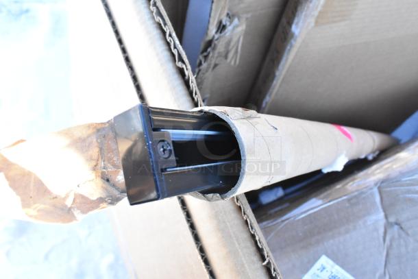 Boxed items, including shelves and baby changing station, partially visible. Brand new with some scratches and dents.