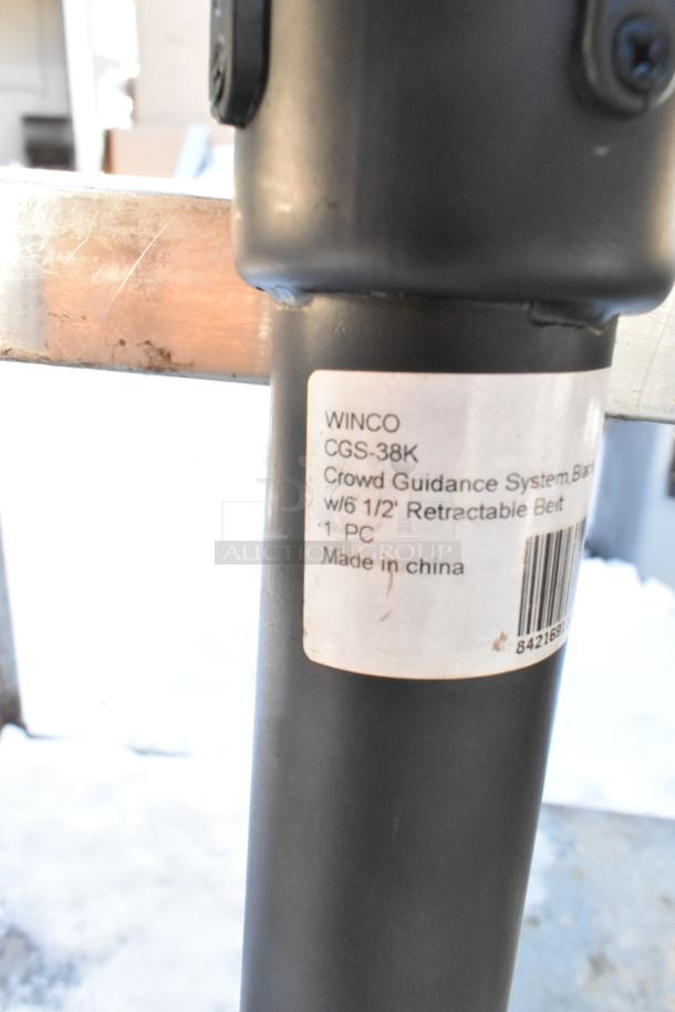 Winco CGS-38K stanchion with 6.5' retractable belt, black, new condition. Tag indicates made in China.
