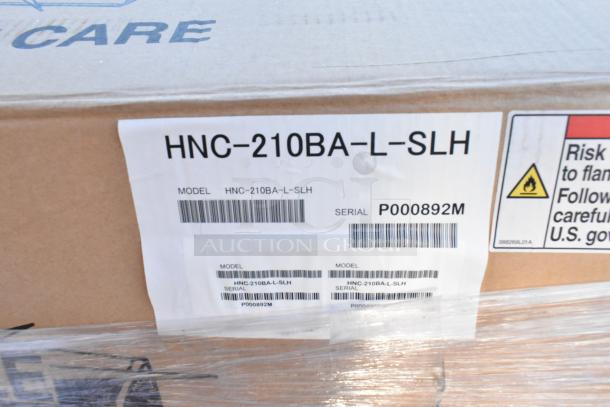 IN ORIGINAL BOX! Hoshizaki HNC-210BA-L-SLH Sushi Display Case 83", left compressor. Model and serial tags visible.
