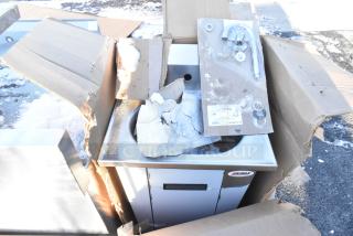BRAND NEW 2025 Eagle HSA-10-FA-1P foot-operated hand sink, scratch and dent condition, includes gooseneck and single foot pedal.