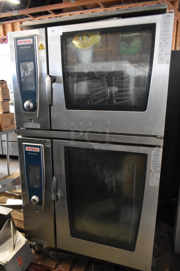 Two 2019/2016 Rational SCCWE62/SCCWE102 stainless steel convection ovens, electric, 480V, 3-phase, visible controls. 