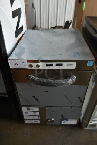 Brand new Noble 495HTGW22 stainless steel undercounter dishwasher. Scratch and dent condition. 208-240 volts, 1 phase.