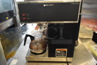 2021 Bunn 33200.0002 VPR coffee brewer with 2 warmers, 2 decanters. Black. 120V, 1 phase. Model VPR.