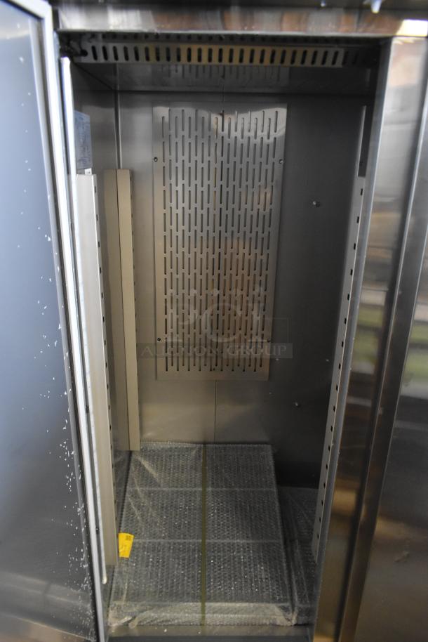 2025 Avantco 178Z2FHC stainless steel 2-door commercial freezer, 115V, 1 phase, excellent condition, interior view.