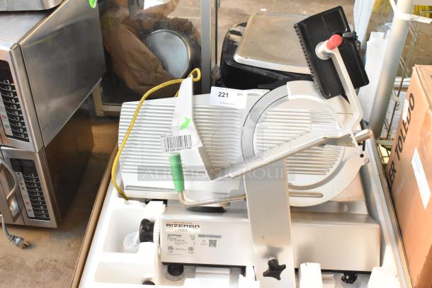 2023 Bizerba GSP HD meat slicer, commercial-grade, countertop model, stainless steel, 120V, 1 phase, new condition.