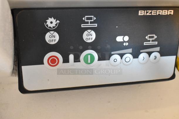 2023 Bizerba GSP HD meat slicer control panel, showing on/off buttons and operation settings.