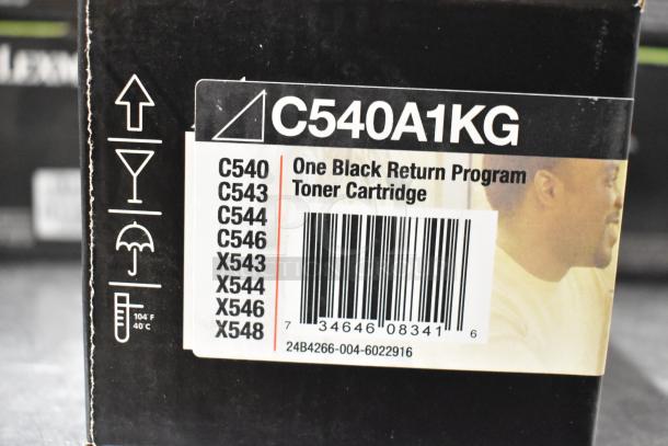 Lexmark C540A1KG black toner cartridge box, compatible with models C540, C543, C544, X543, X544, X546, X548.