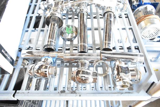 Set of 3 chrome flushing handles. Includes mounting hardware. Excellent condition, reflective finish.