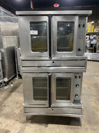SunFire ICOE10M double-stacked stainless steel convection oven, electric 208V 3 phase, with wired racks, on legs.