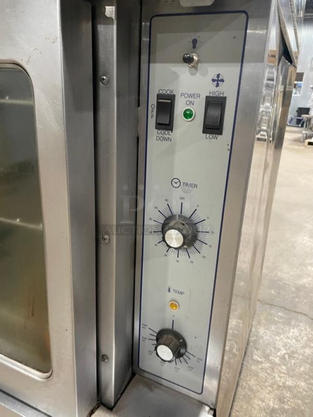 SunFire ICO-E-10-M commercial convection oven controls; stainless steel, electric, double stacked, 208V, on legs.