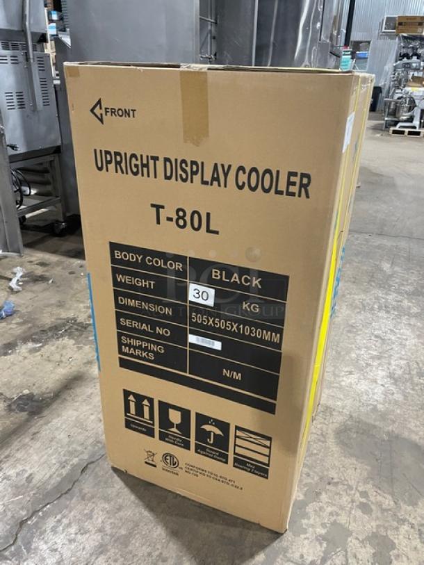 ProCool T-80L commercial black single glass door countertop merchandiser in original packaging. Dimensions: 505x505x1030mm.