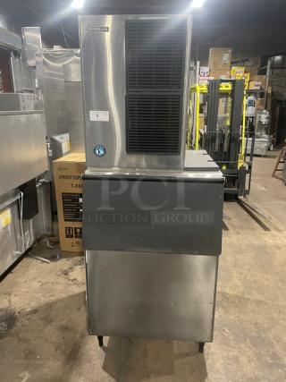 Hoshizaki KM-515MAH/B-500PF ice machine, stainless steel, air-cooled, on legs, electric-powered, commercial model.