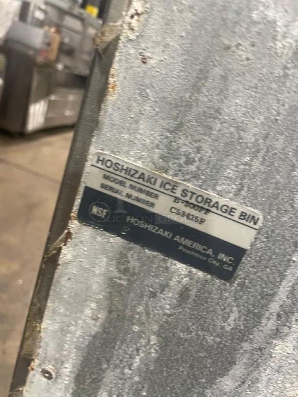 Hoshizaki ice machine label, model KM-515MAH/B-500PF, serial C10951G/C53425F, NSF certified, stainless steel.