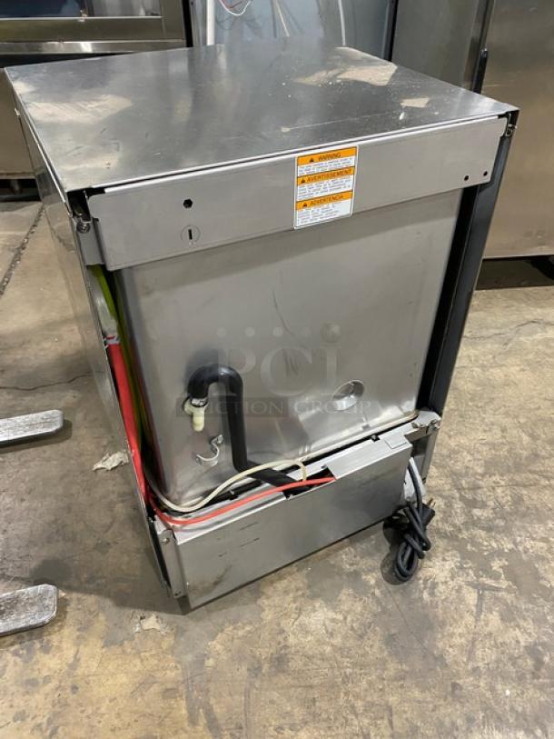 Hobart Advansys Series LXEC undercounter dishwasher, stainless steel, low temp, Energy Star certified, seen in clean condition with visible wiring and peg rack, 120V, 1 Phase.