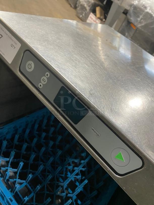 Hobart Advansys Series LXEC undercounter dishwasher with control panel, stainless steel, Energy Star certified, includes peg rack.