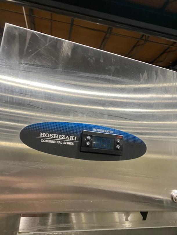 Hoshizaki stainless steel commercial refrigerator, model CR1S-FGECR, with digital display and Energy Star certification.