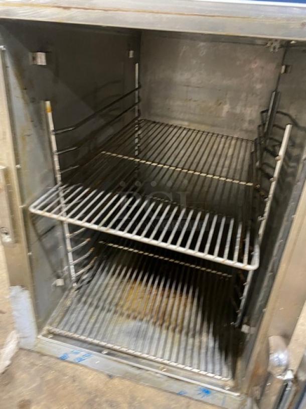 Alto-Shaam 500S Halo Heat 6-Pan Heated Cabinet, stainless steel, built-in racks, 2018 model, 120V, on casters.