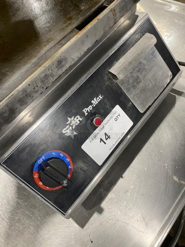 Star Pro Max GR14B Panini Press, stainless steel, dual-sided smooth plates, model GR14B, serial GS140910A0042, 120V.