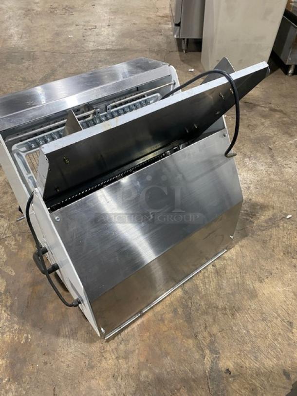 Twothousand TT-D7B electric bread slicer, white powder-coated stainless steel, 12mm slice thickness, countertop model on legs.