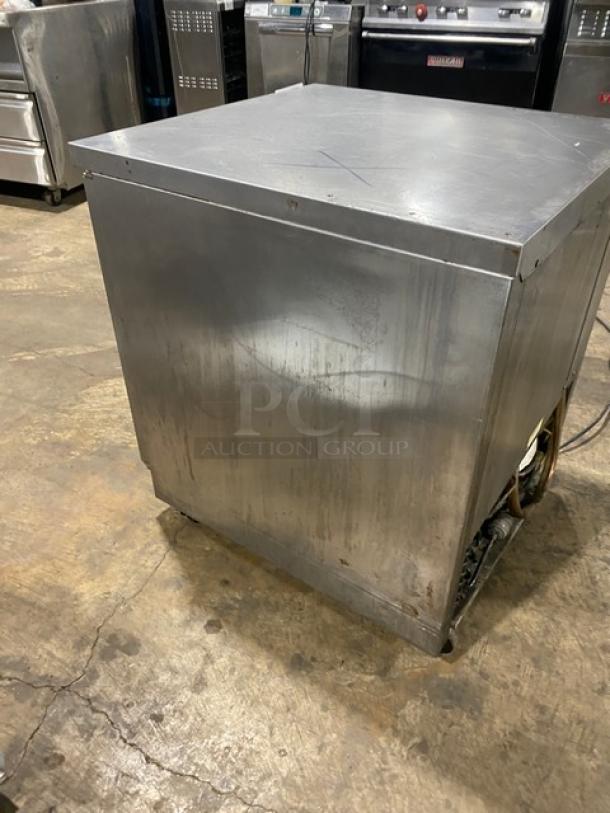 Beverage-Air stainless steel single door undercounter refrigerator on casters, with poly coated rack, SN: 9802534.