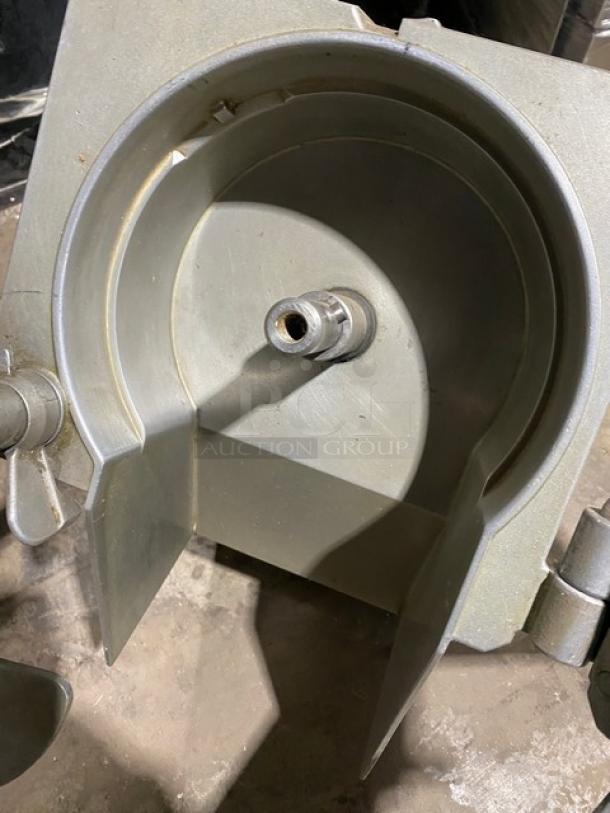 Hobart commercial electric countertop food processor, continuous feed, used condition, gray metal finish.