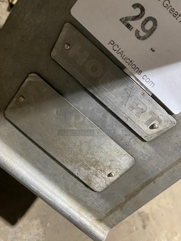 Hobart commercial electric countertop food processor, metal finish, visible logo plate, used condition.