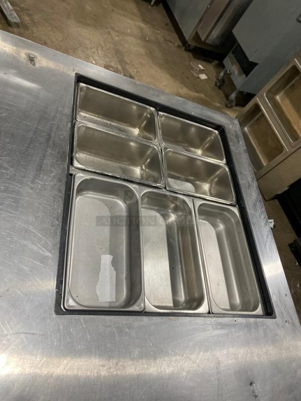 True TSSU-36-12M-B stainless steel 2-door refrigerated prep table with steamtable pans, on casters, 115V, 1 phase.