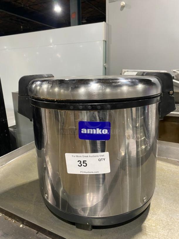 Amko commercial stainless steel rice warmer, Model AK-ERW7, 20L capacity, electric, 120V, countertop design.