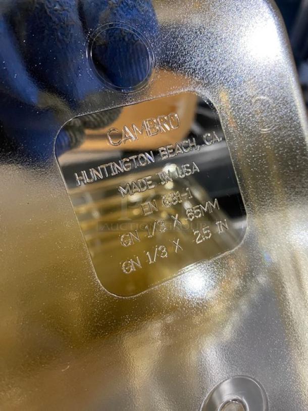 Cambro Commercial Amber Food Pan, Model 32HP150; 1/3-size, 2.5" deep; high-temperature, new condition; markings indicate size and origin.