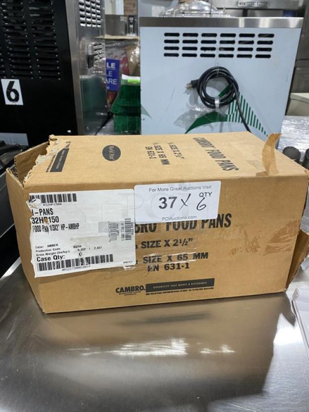 Cambro Commercial Amber High-Temperature Food Pan, Model 32HP150, New in Box. 1/3-Size, 2-1/2" Deep, Qty 37 x 6.