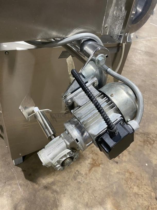 Italgi P80A commercial pasta extruder, stainless steel, electric, high-production, 230V 3-phase, on legs and casters.