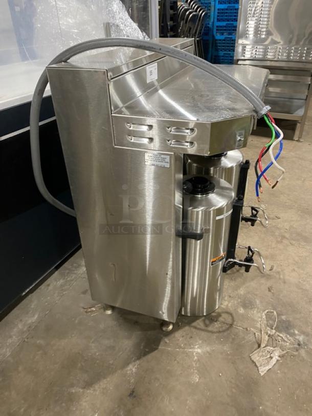 Stainless steel Fetco CBS-62H, 2019 model, commercial 3-gal twin coffee brewer with hot water dispenser, insulated thermal dispensers, 120/208-240V, 3 Phase.