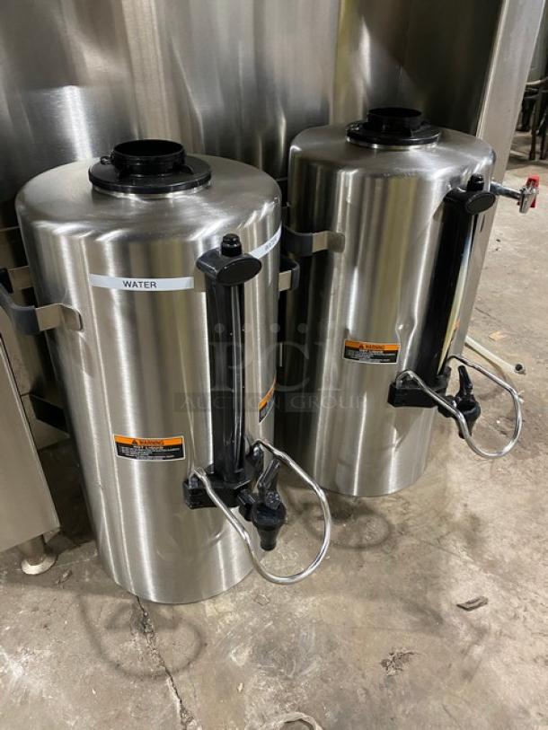Fetco CBS-62H stainless steel twin coffee brewer with hot water dispenser, insulated thermals, good condition.