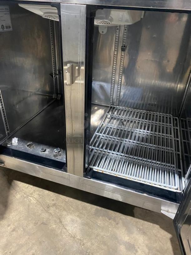 Everest ETR2 stainless steel 2-door undercounter refrigerator, poly coated rack, model ETR2, on casters, 115V, 1 phase.