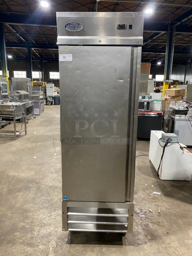 Entree CR1-ES stainless steel single door refrigerator, Energy Star certified, poly-coated rack, 115V, on casters.