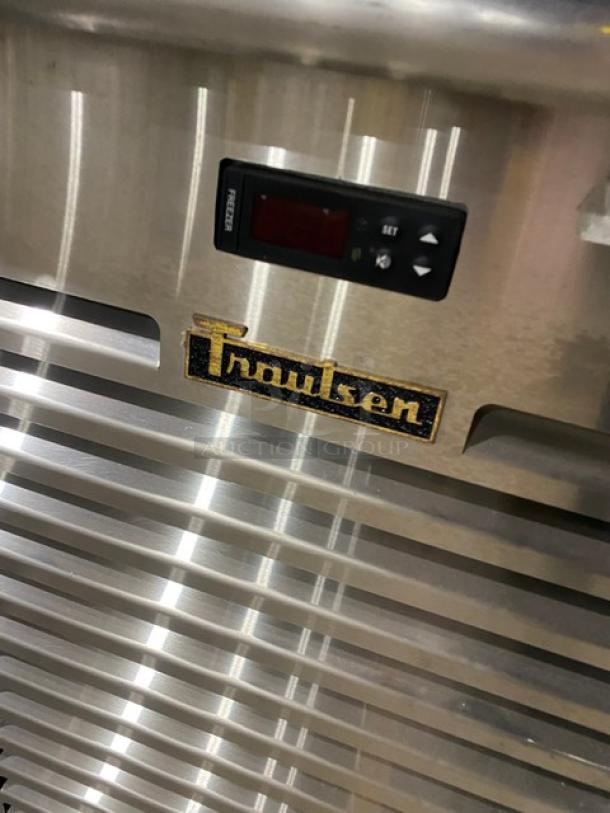 Traulsen Stainless Steel Single Door Undercounter Quick Chiller, Model TU048QC, 48", with backsplash, poly-coated rack, on casters.