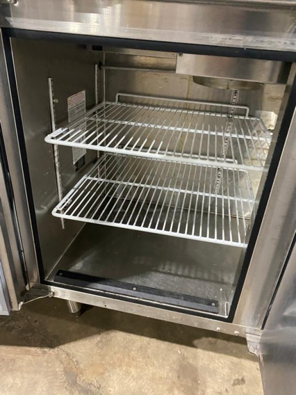 GlasTender Commercial 60" Stainless Steel 2-Door Low Profile Back Bar Cabinet with poly-coated wire racks, Model LP60L6SSLL.