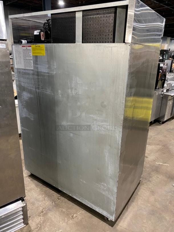 Hoshizaki R2AFS stainless steel 2-door reach-in refrigerator, poly coated wired rack, on casters, 115V 1 Phase, SN: J50711C.