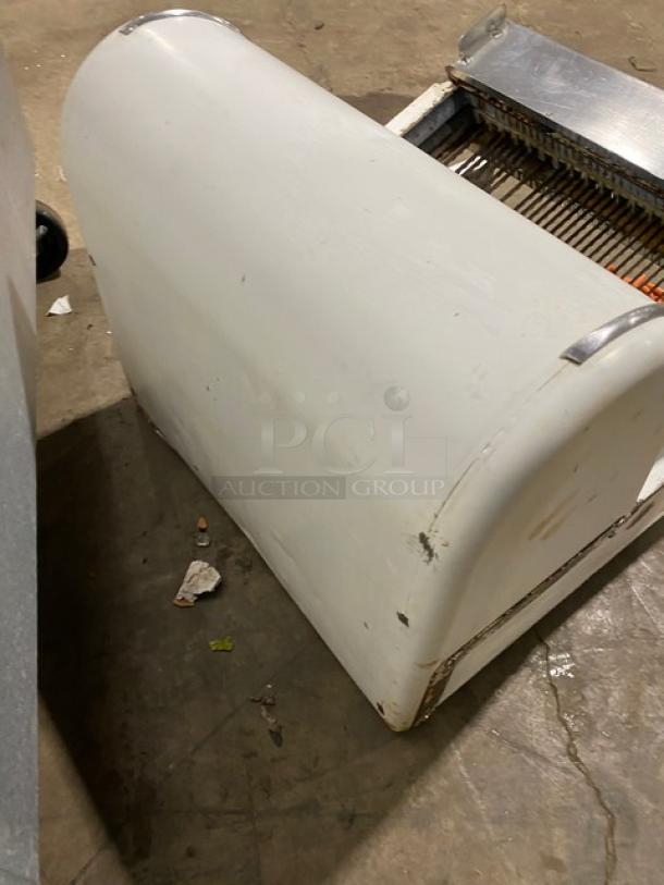 Berkel MB7/16 electric bread slicing machine, white, 7/16" slice, used condition, countertop model, single-phase 115V.