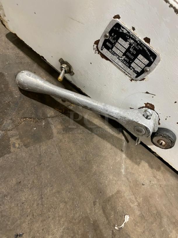 Berkel MB7/16 bread slicing machine, white, electric-powered, 7/16" slice thickness, 115V, 1-phase, visible model plate.