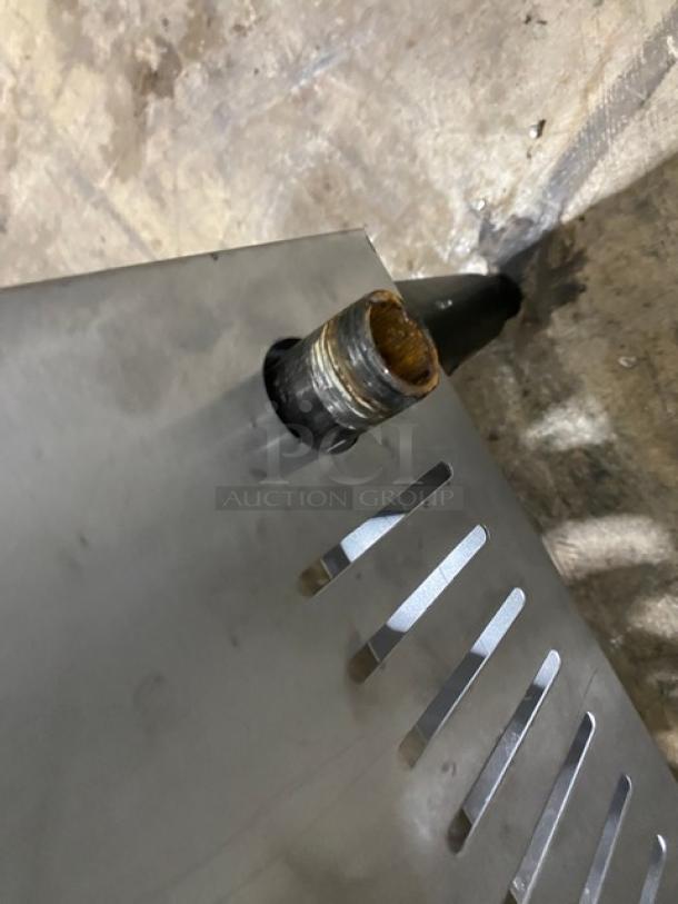 L&J Stainless Steel Natural Gas Single Burner Stock Pot Range, Model OWST0182, SN: 172056, on legs, good condition.