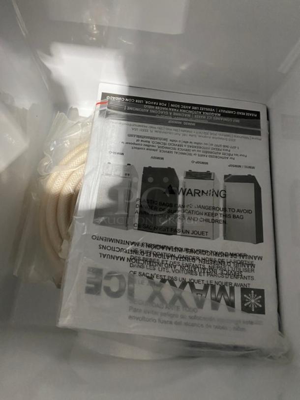 Maxx Ice MIM50 commercial ice maker with bin combo, stainless steel, new scratch-n-dent, Energy Star, includes ice scoop.