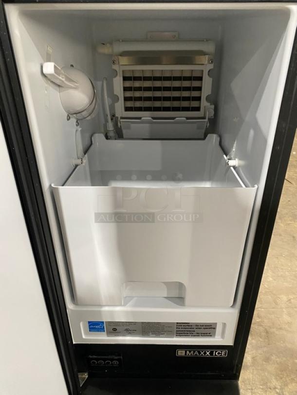 Maxx Ice MIM50 commercial ice maker/bin combo, stainless steel, Energy Star certified, comes with an ice scoop.