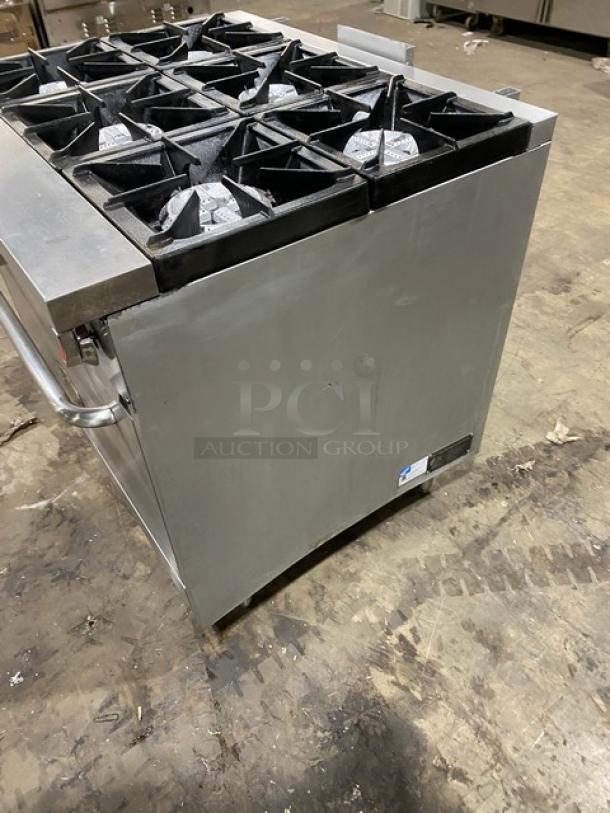 CPG 36" stainless steel 6-burner gas range/oven combo, model 351S36N, with wired oven rack and legs. Serial: 03224046.